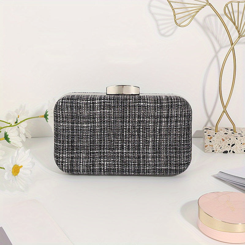 Elegant Plaid Kiss Lock Chain Clutch Evening Bag