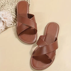 Women's Cross Strap Flat Slippers Open Toe Non Slip Slides