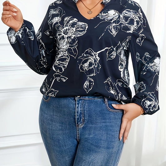  Floral Print Lantern Sleeve Tunic Top