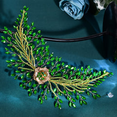 Green Rhinestone Flower Headband for Women