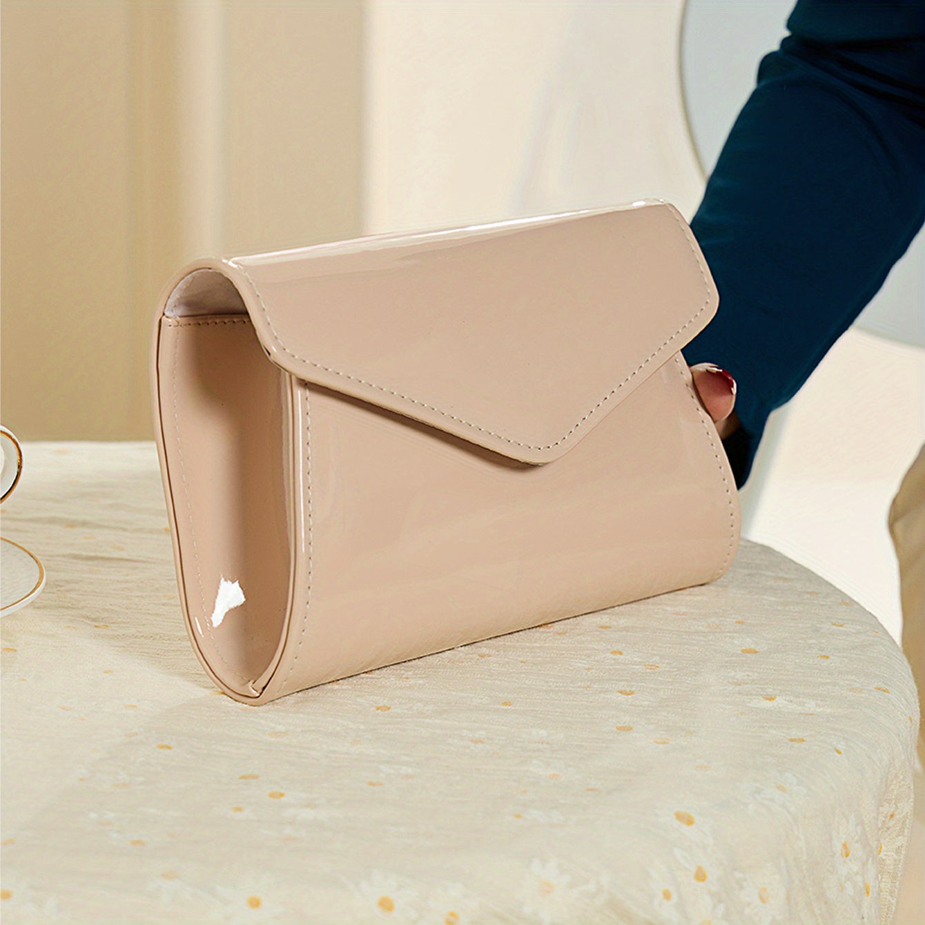 Metal Chain Envelope Clutch PU Leather Evening Bag