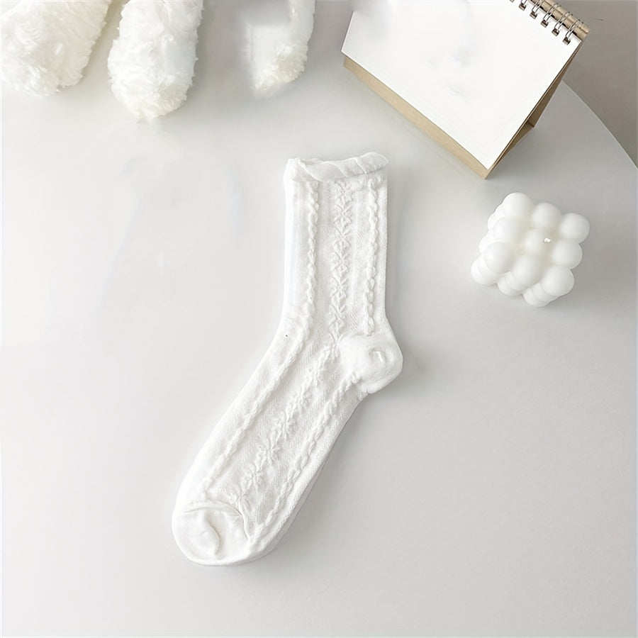 6 Pairs Mid Tube Socks Soft & Comfy Women's Stockings