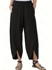  Ribbed Wide Leg Split Pants With Pockets