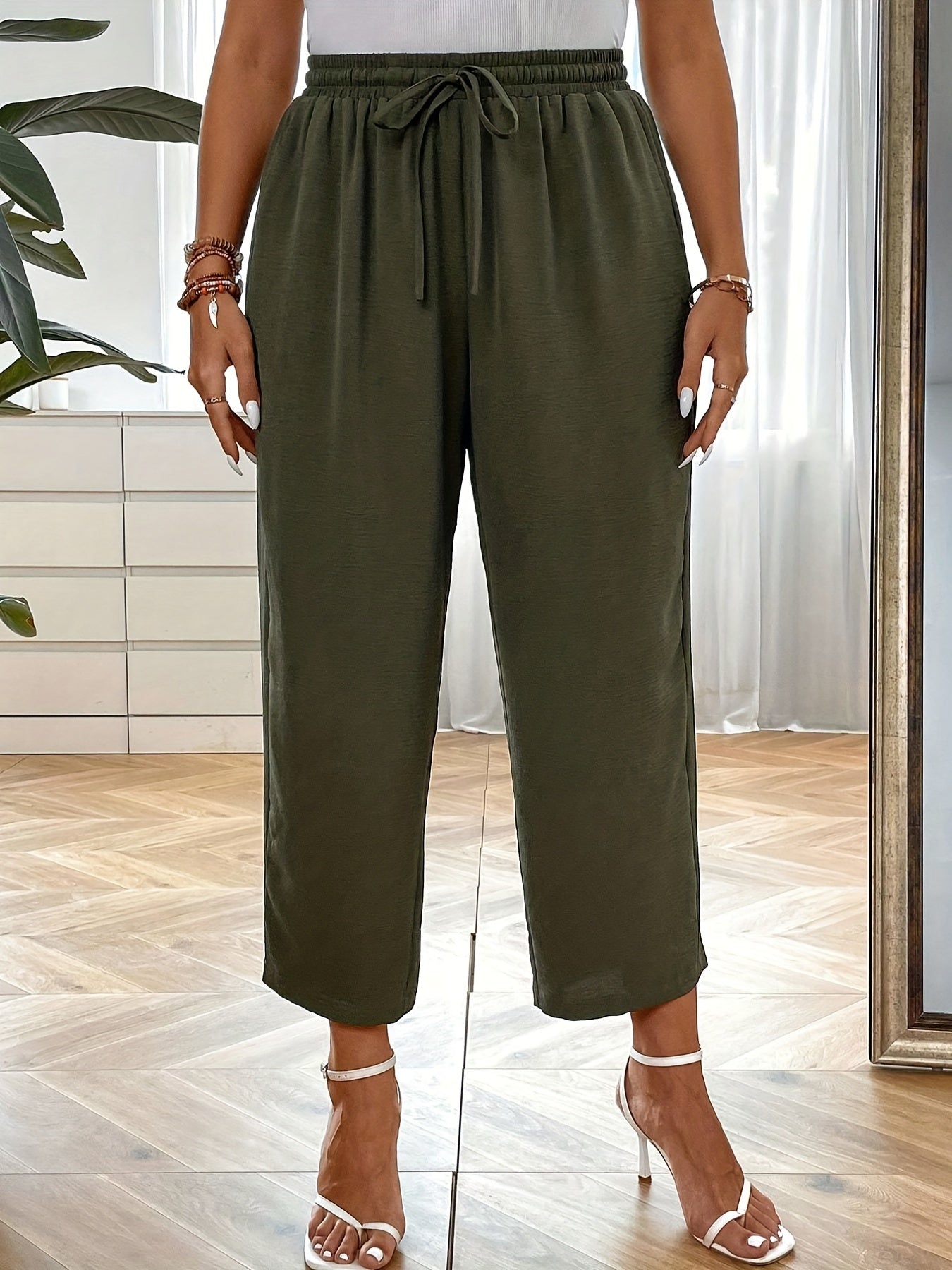  Casual Pants Women's Solid Wide Leg Crop Trousers
