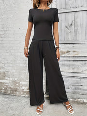 Casual Two Piece Set Short Sleeve T Shirt & Wide Leg Pants Outfit