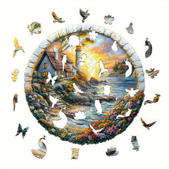 Coastal Sunset Wooden Jigsaw Puzzle - Unique Irregular Shape Brain Teaser