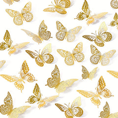 12pcs Golden Hollow Butterfly Cake Toppers for Birthday Wedding Theme Parties
