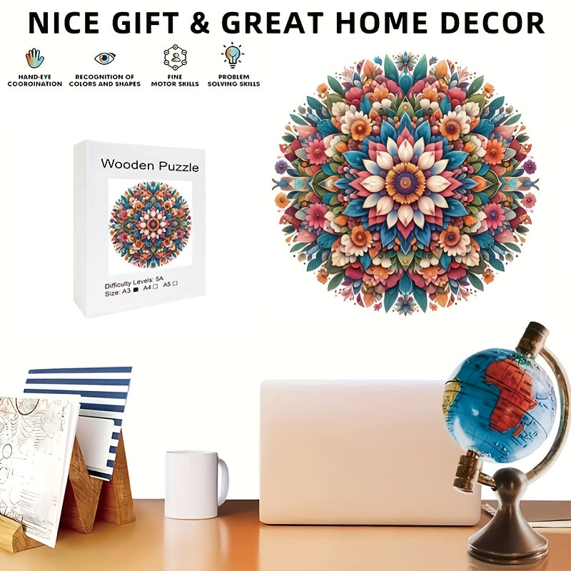 Intricate Floral Wreath Wooden Puzzle - Ideal for Adults - Great Gift Idea