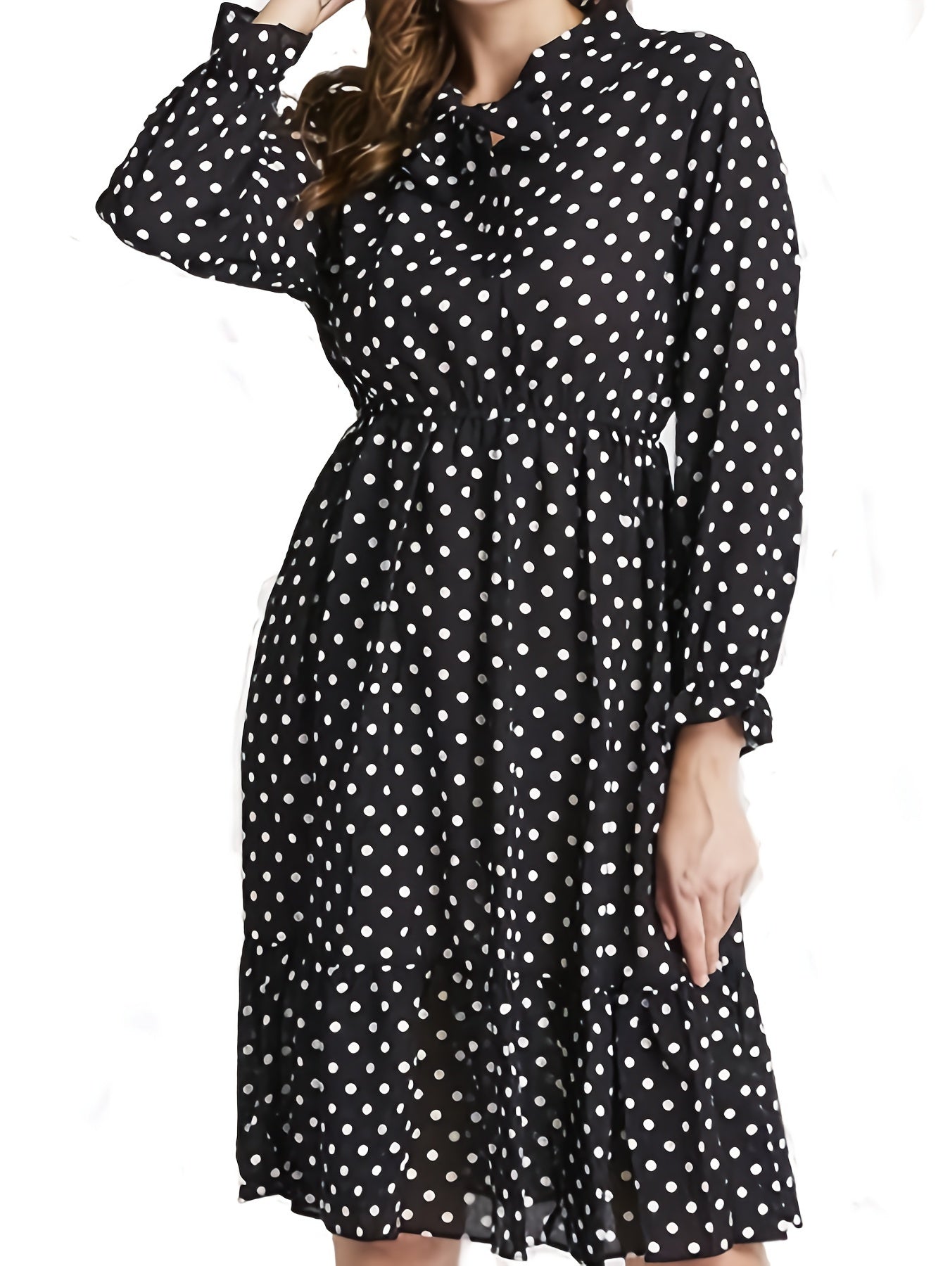 Polka Dot Print Bow Front Maxi Dress Plus Size Women's Long Dress