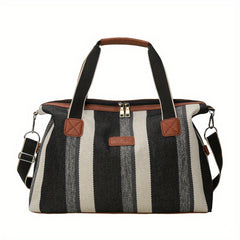 Vintage Large Striped Duffle Bag Lightweight Zipper Luggage Portable Sports