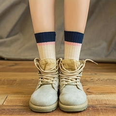 Colorblock Ribbed Socks College Style All match Socks Women