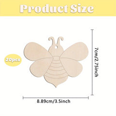 20pcs Bee Wooden Craft Chips for DIY Art Projects Decorative Crafting