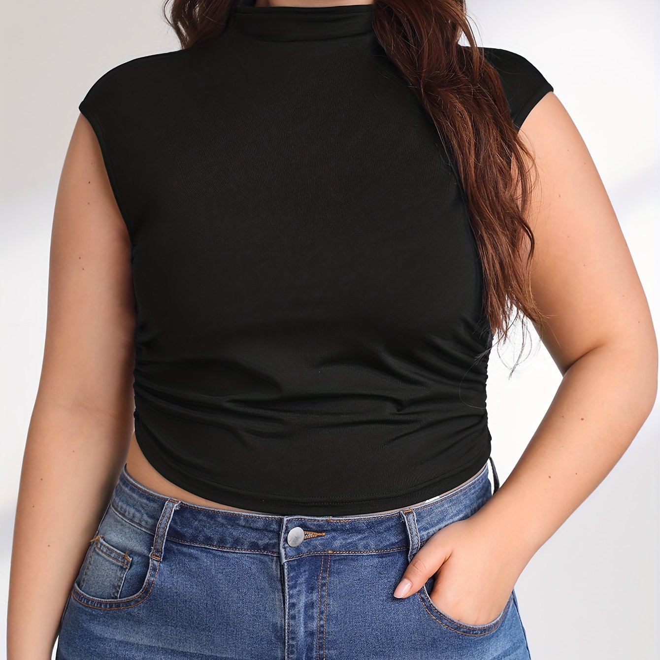  Ribbed Turtle Neck Crop Tank Top