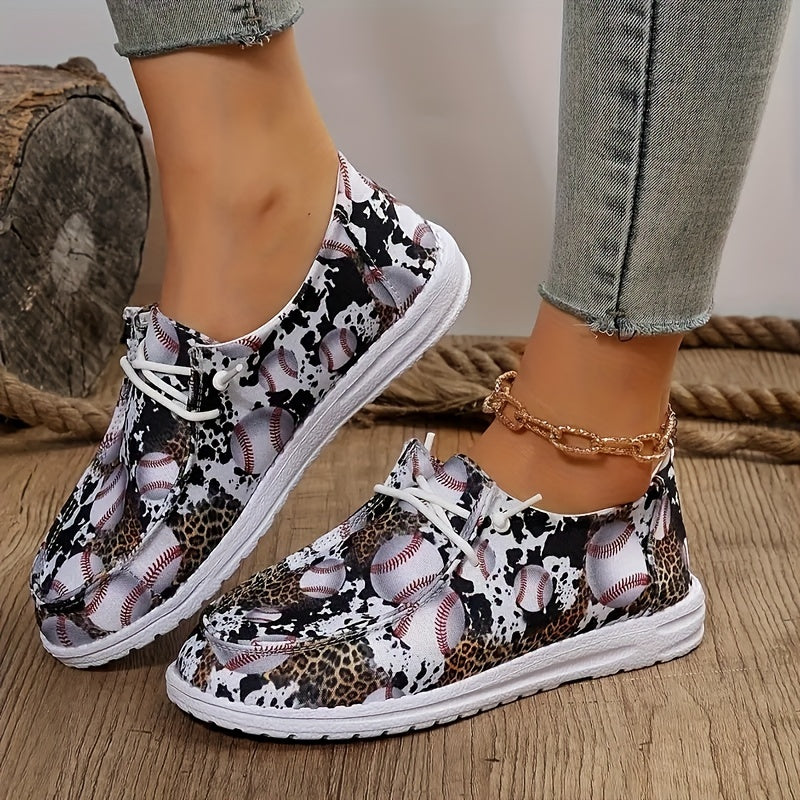 Leopard & Cow Print Lace Up Flat Canvas Shoes