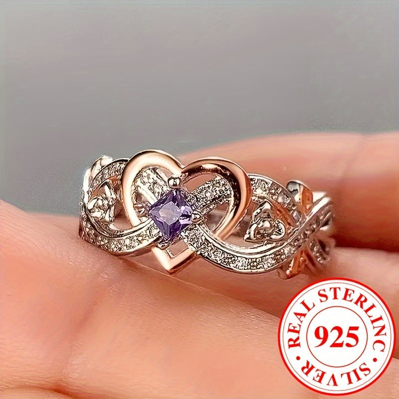 925 Silver Infinity Heart Ring Purple Zirconia Wedding Band