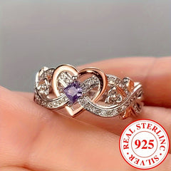 925 Silver Infinity Heart Ring Purple Zirconia Wedding Band