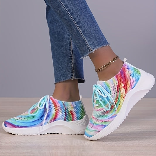 Women's Breathable Knit Sneakers Lightweight Lace Up Shoes