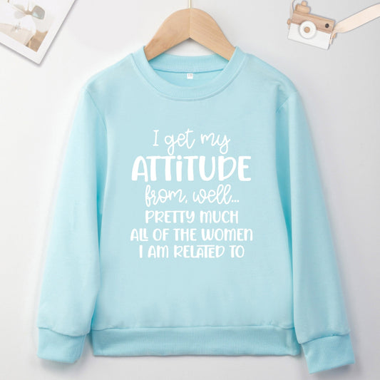I GOT MY ATTITUDE Letter Print Boys Casual Creative Pullover Sweatshirt