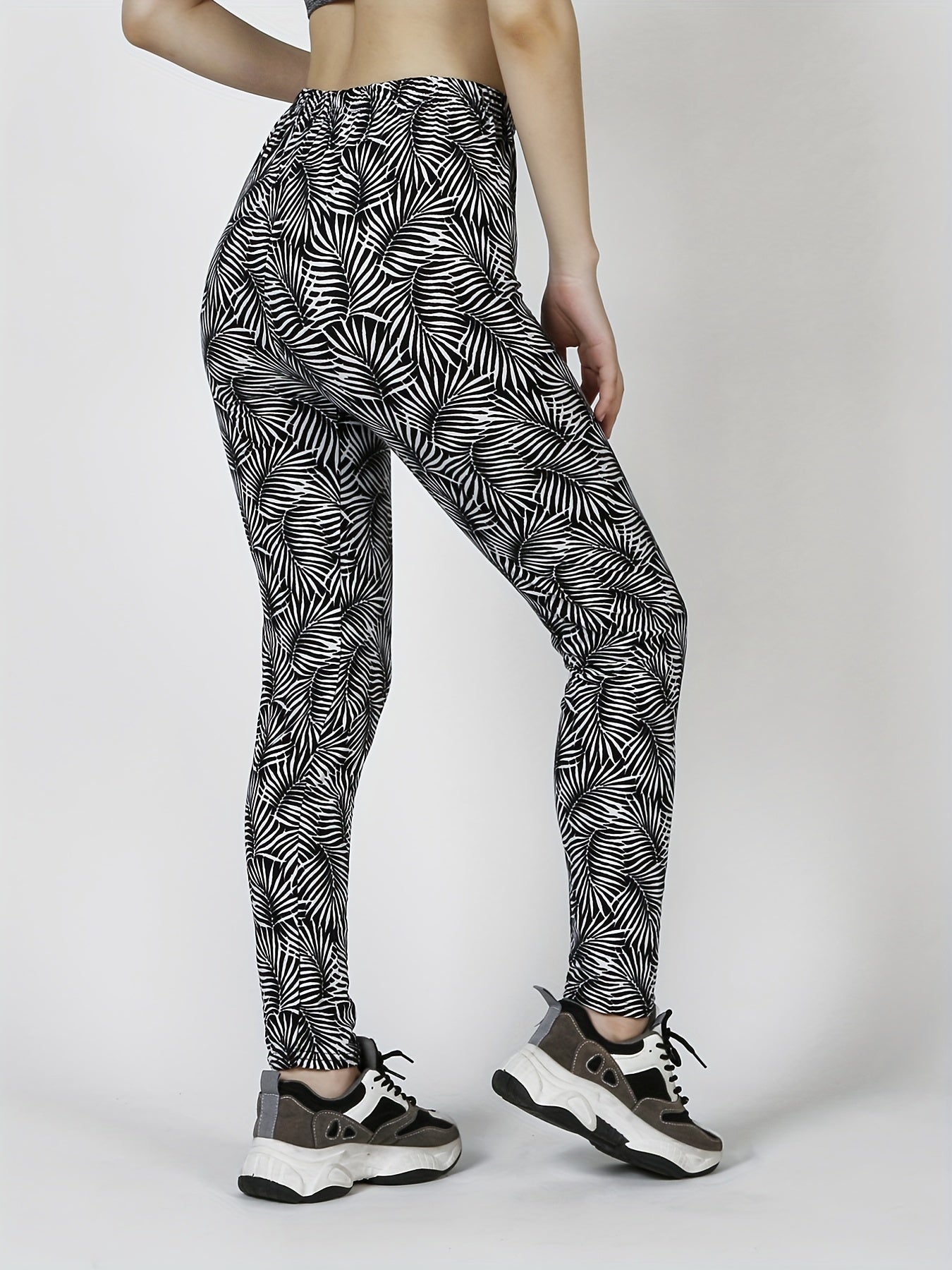 Leaf Print Skinny Leggings for Women