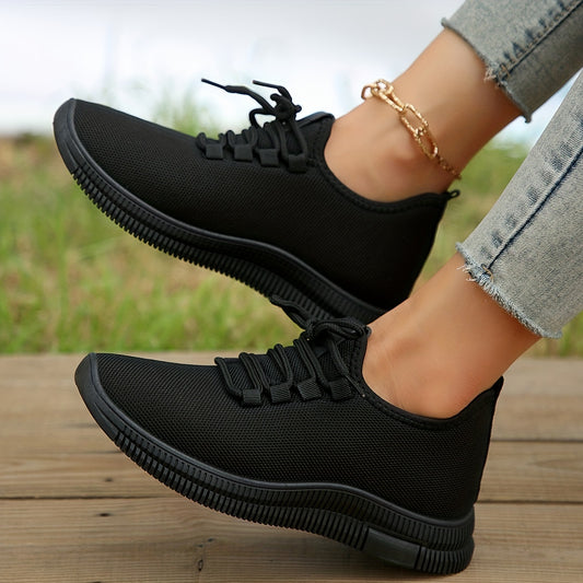 Women's Knit Lace Up Sneakers Round Toe Soft Breathable Comfy Shoes