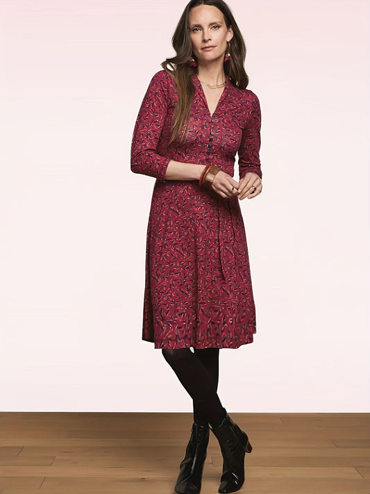  Retro Dress 3/4 Sleeve Cape Collar Knee Length Dress