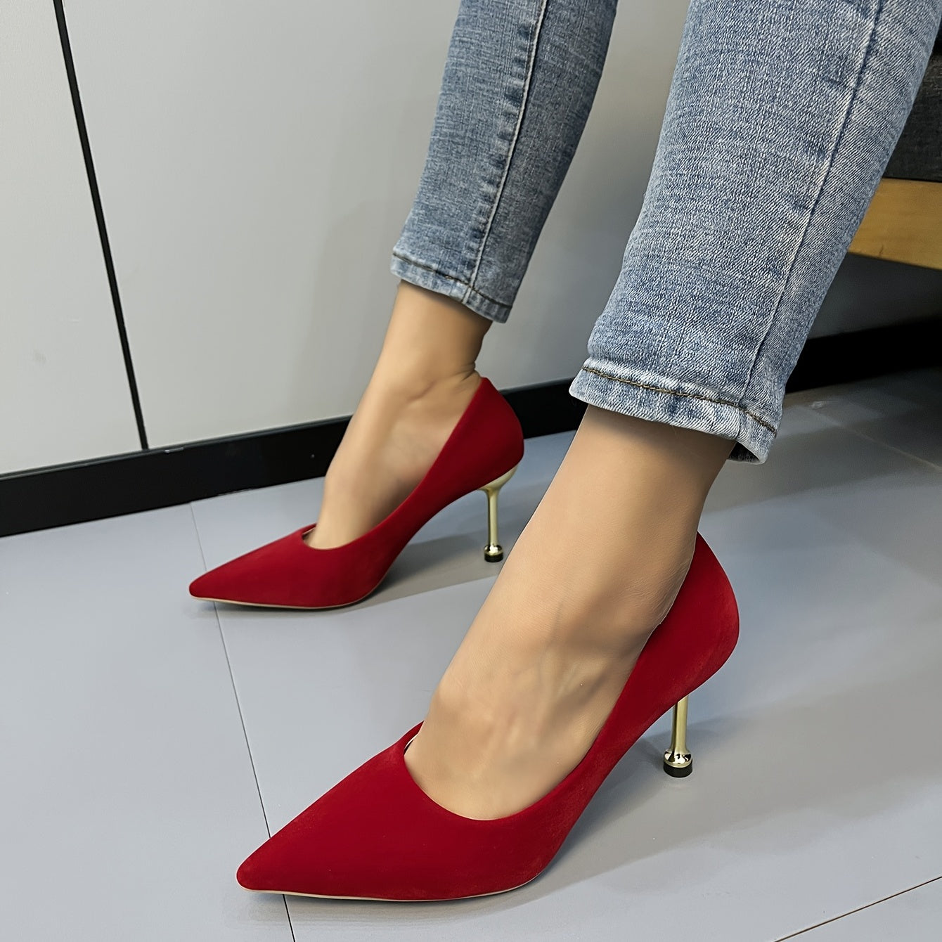Women's Pointed Toe Metal Heel High Heels Stiletto Pumps