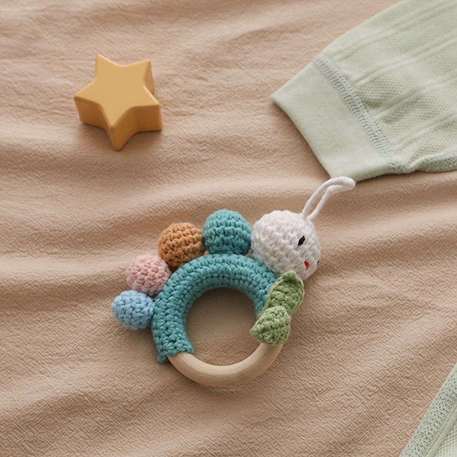 Handcrafted Crochet Rattle Toy with Plush Animal Attachment