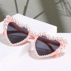 Y2K Faux Pearl Heart Sunglasses for Women Party Decorative Sun Shades Glasses