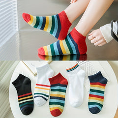 Rainbow Striped Women's Crew Short Socks Casual Comfy Stockings