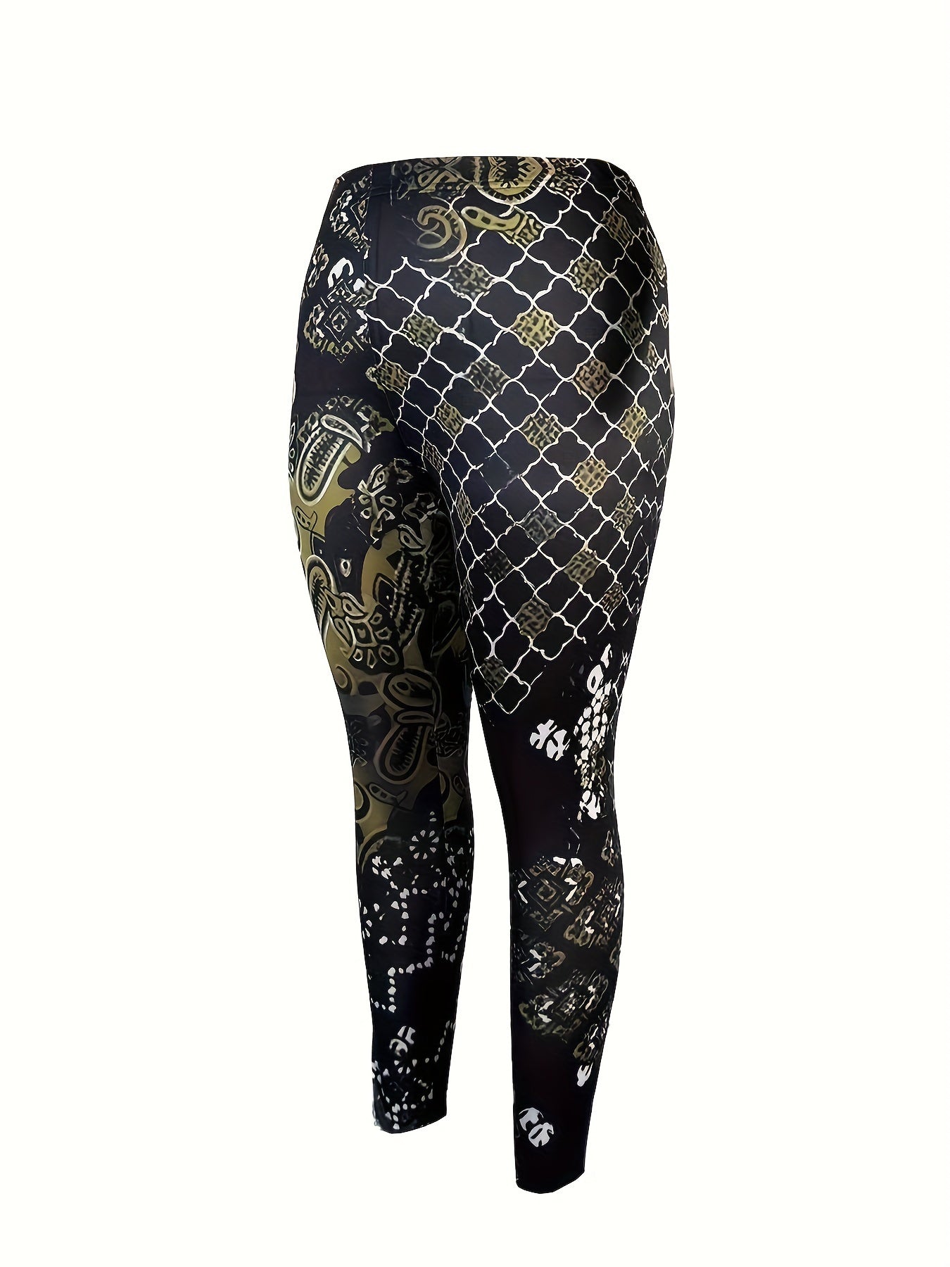 Boho Plus Size Leggings High Rise Allover Print Medium Stretch