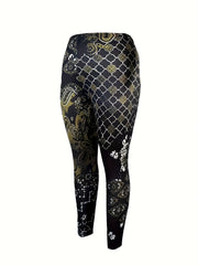 Boho Plus Size Leggings High Rise Allover Print Medium Stretch