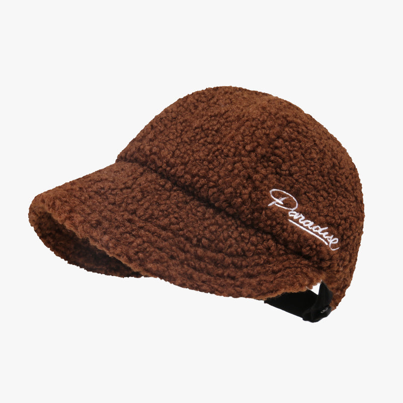 Letter Embroidery Baseball Cap Lamb Wool Winter Fisherman's Hat