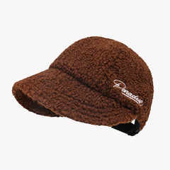 Letter Embroidery Baseball Cap Lamb Wool Winter Fisherman's Hat