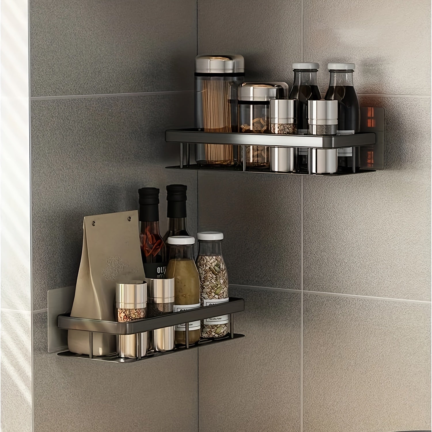 2pcs Stainless Steel Kitchen Shower Storage Rack