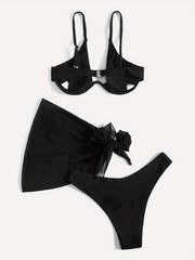 Mesh Tie Side Cover Up Solid Bikini Set