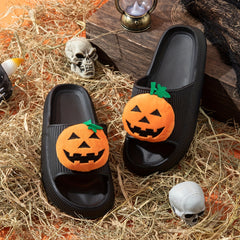 Women's Pumpkin Face Decor Slippers Halloween Shoes