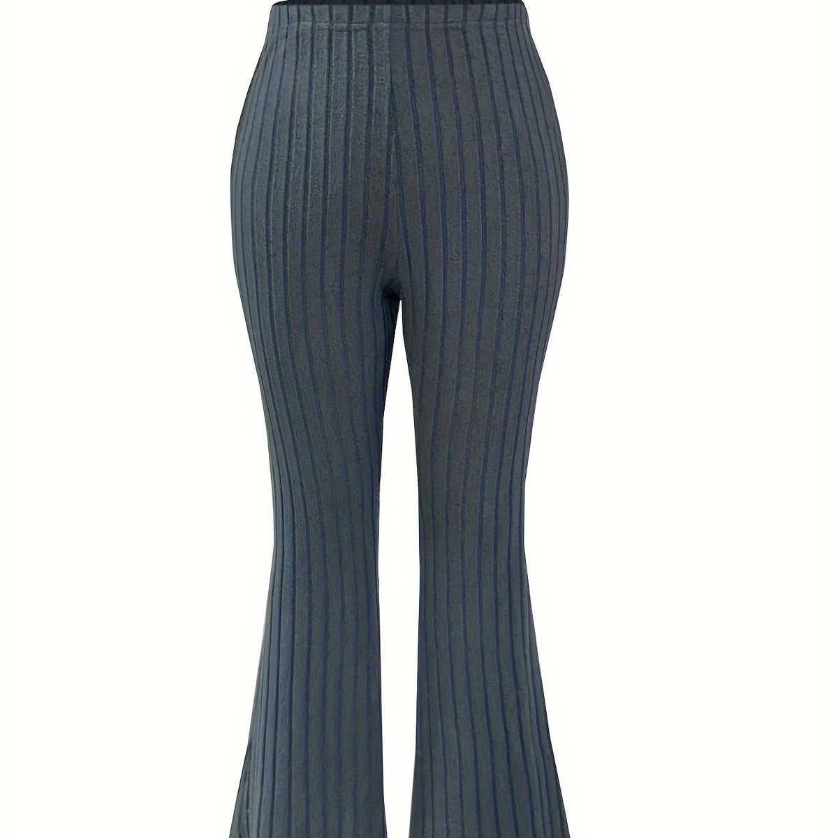  Ribbed High Rise Flared Leg Trousers
