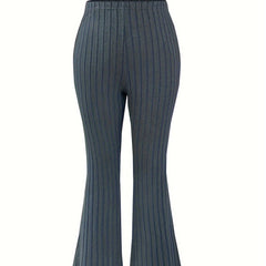  Ribbed High Rise Flared Leg Trousers