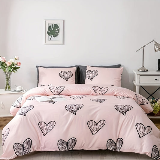 3 Piece Love Pattern Bedding Set Soft & Breathable Duvet Cover