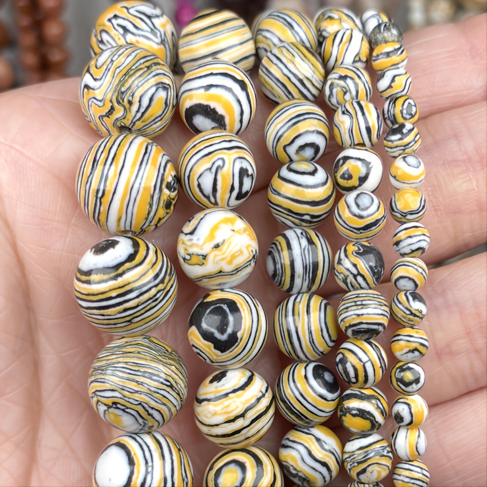 4mm Yellow Stripe Stone Loose Beads DIY Jewelry Making