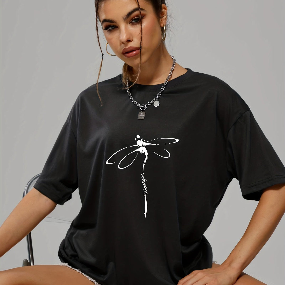 Dragonfly Graphic Casual Loose Sports Top Women's Summer Tops