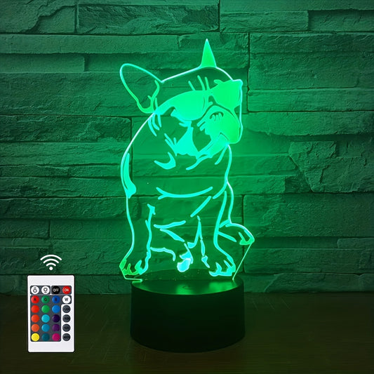 French Bulldog Dog Night Light 3D Puppy Illusion Lamp 16 Colors Remote Control
