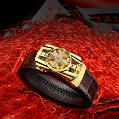 Crocodile Pattern Leather Auto Buckle Belt For Men