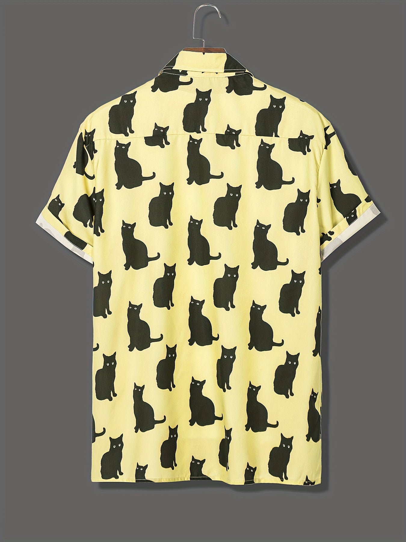 Cat Print Men's Casual Short Sleeve Shirt for Summer Vacation Resort