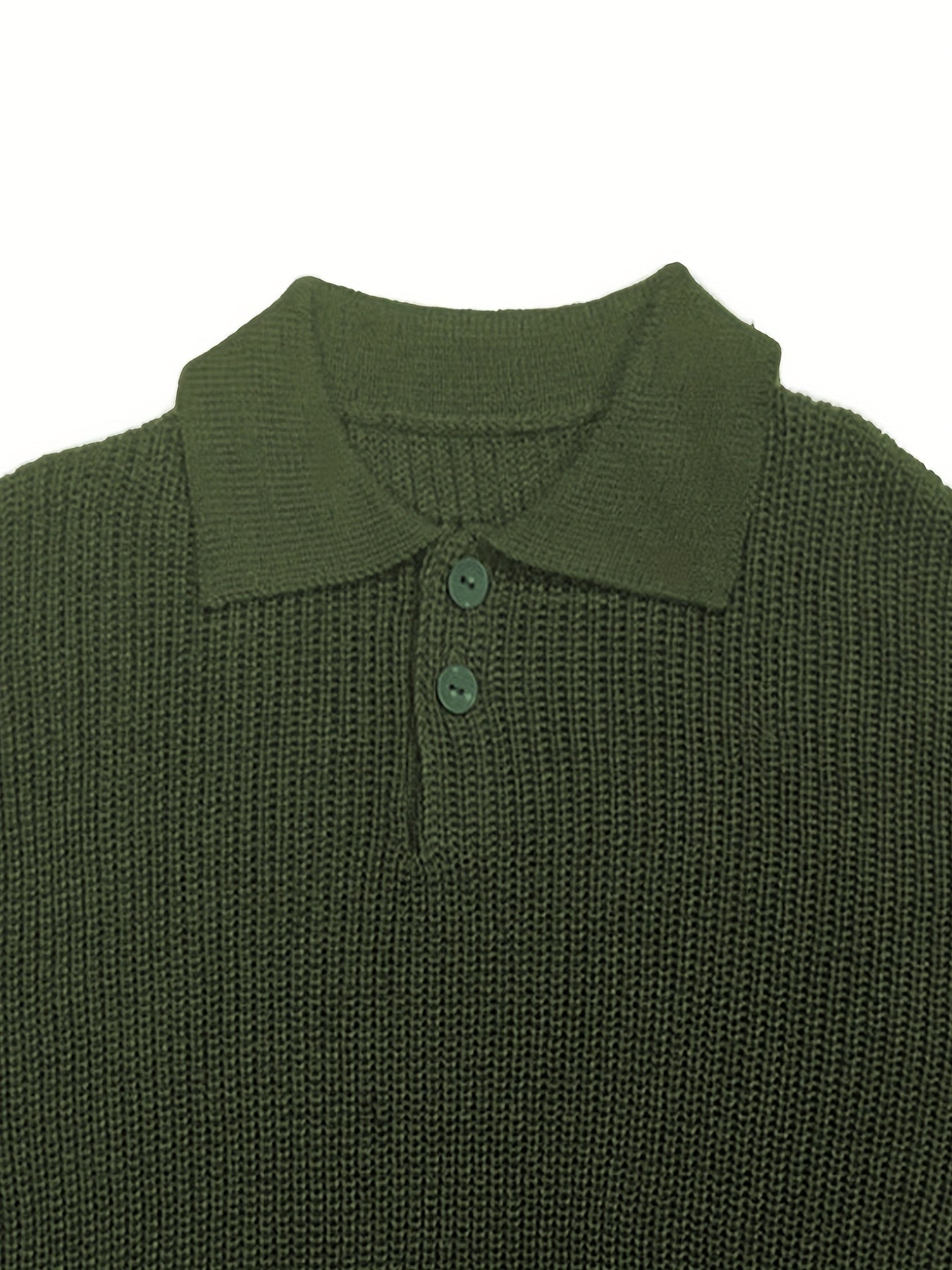 Waffle Knit Polo Collar Sweater Men's Casual Warm Solid Button Up Sweater