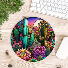 Cactus Stained Glass Round Mouse Mat Mouse Pad