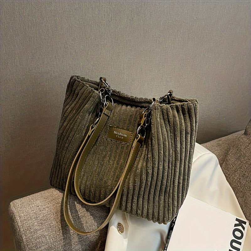 Corduroy Tote Bag Solid Shoulder Bag For Women