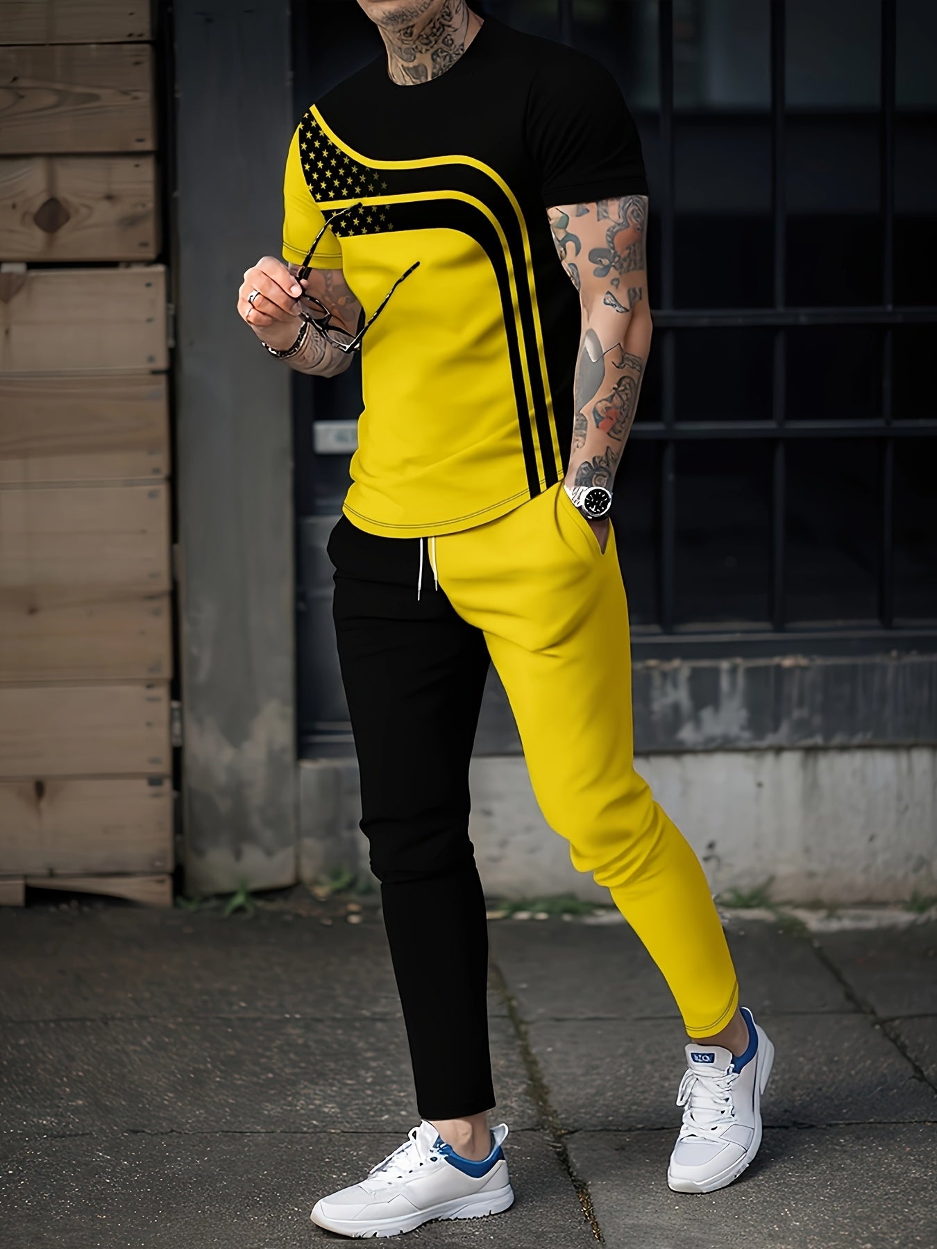 Men's 2 Piece Outfits T-shirt and Sweatpants Set for Spring