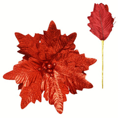 4pcs Golden Brown Red Silvery Poinsettia Flower Artificial Christmas Ornament