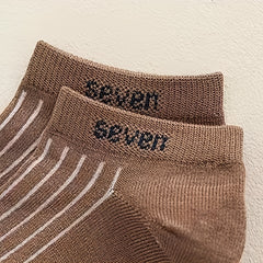 5 Pairs Kids 'Seven' Print Ankle Socks Boys Girls Thin Cotton Striped Boat Socks